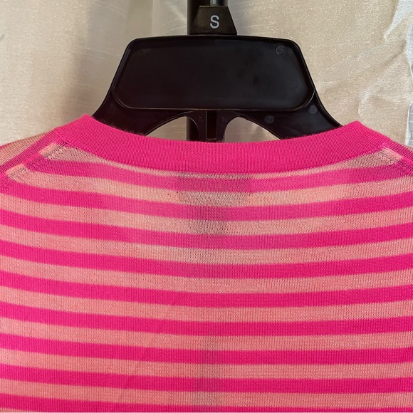 J. Crew 100% Italian Cashmere Sz small Neon and baby pink striped cardigan - Picture 6 of 11